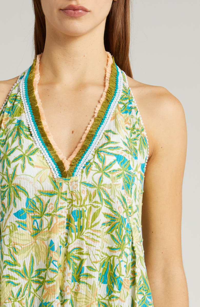 Poupette St Barth Nava Print Fringe Cover-Up Maxi Dress, Alternate, color, Green Orchid Ocn