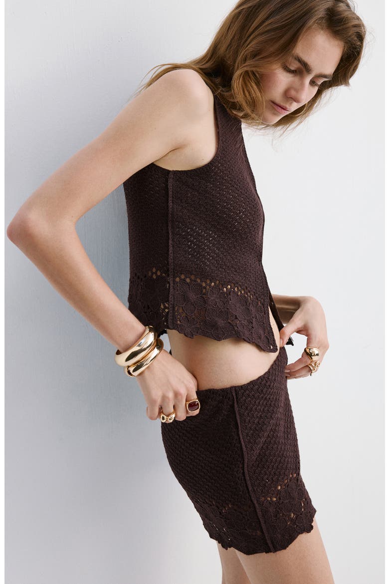 Crochet Mid Rise Mini Shorts, Alternate, color, BROWN