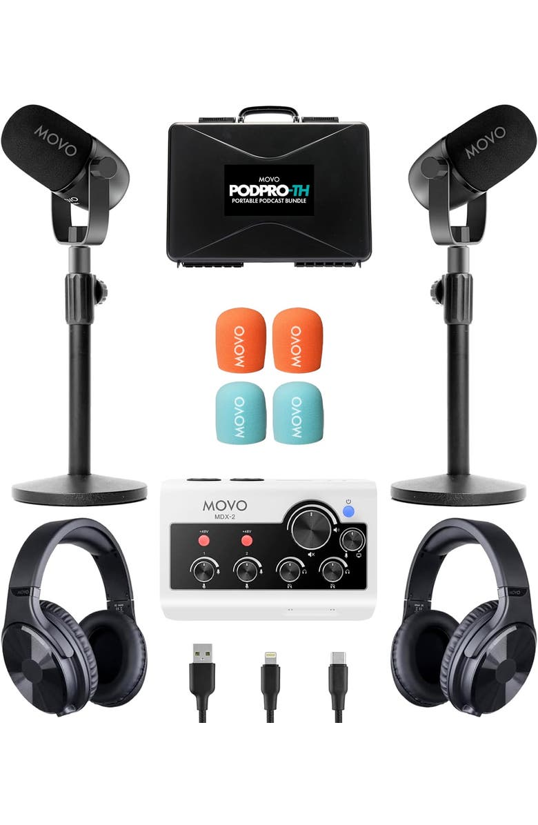 MOVO PodPro-TH Portable Podcasting Bundle for 2 for Smartphones and Computers, Main, color, Black