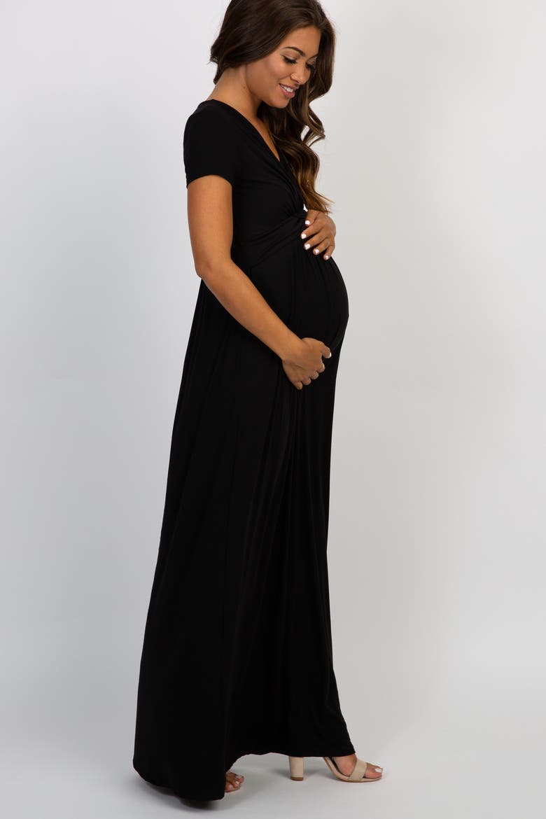 Navy Draped Maternity/Nursing Maxi Dress, Alternate, color, Black