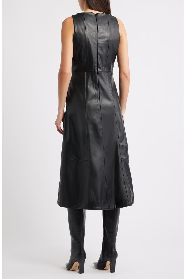 Structured Faux Leather Midi Dress, Alternate, color, RICH BLACK 060