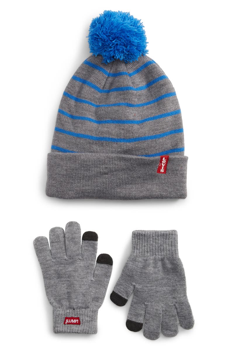 Levi's<sup>®</sup> Pompom Hat & Touchscreen Gloves Set, Main, color,