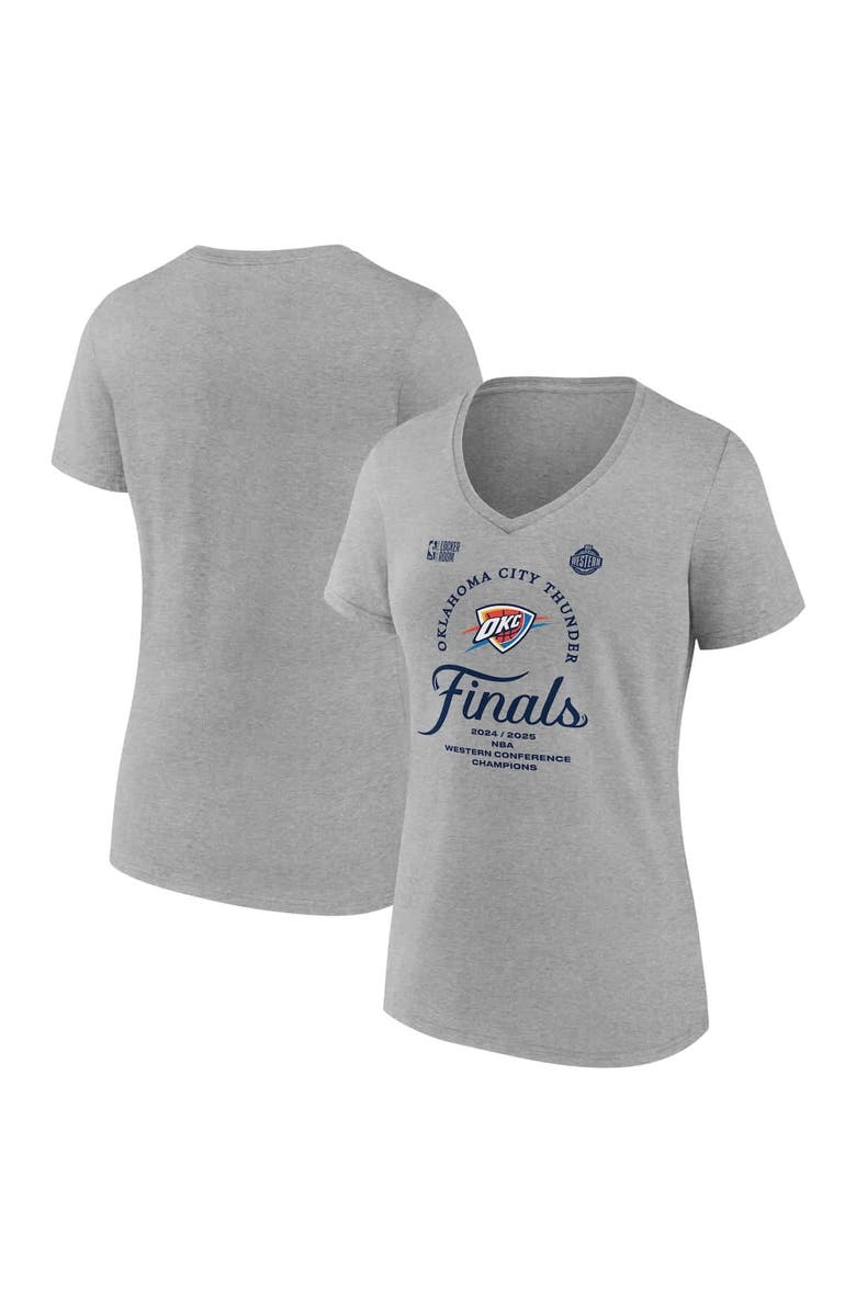 FANATICS Women's Fanatics  Heather Gray Oklahoma City Thunder 2025 Western Conference Champions Locker Room V-Neck T-Shirt, Alternate, color, 