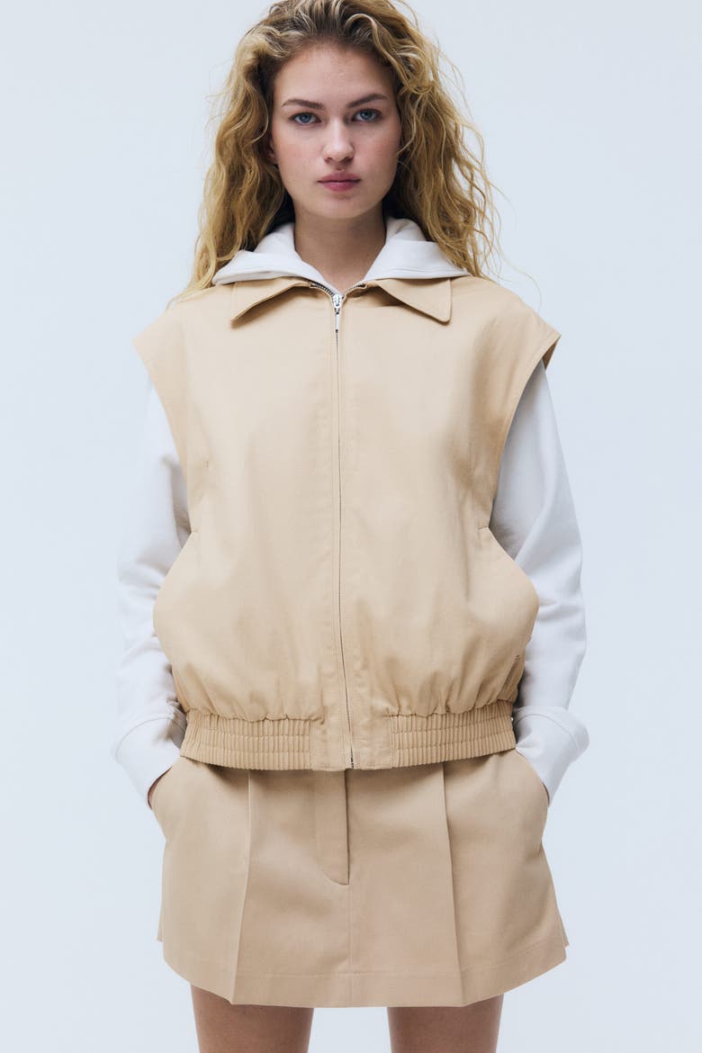 Collared Cotton Gilet, Alternate, color, Beige