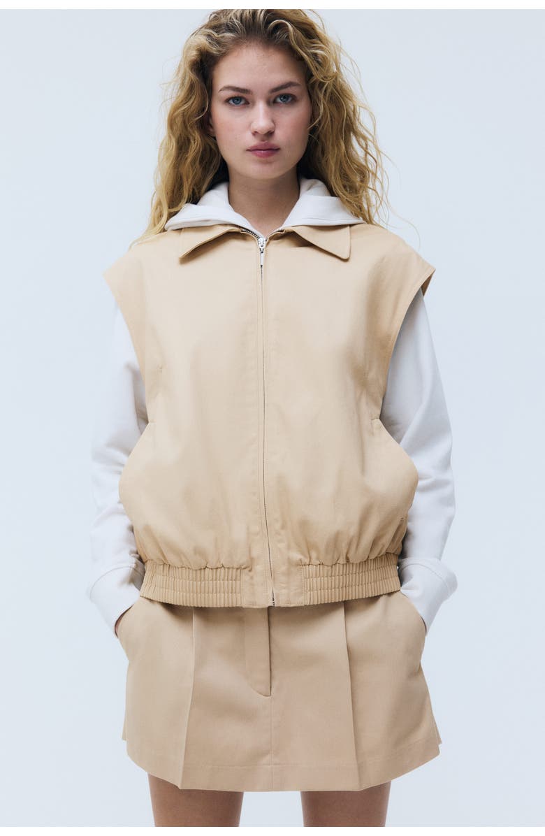 H&M Collared Cotton Gilet, Alternate, color, Beige