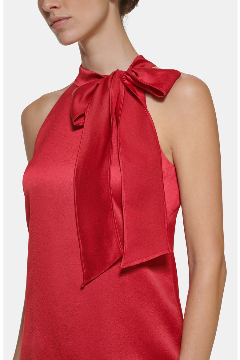 Bow Neck Satin Shift Dress, Alternate, color, RED