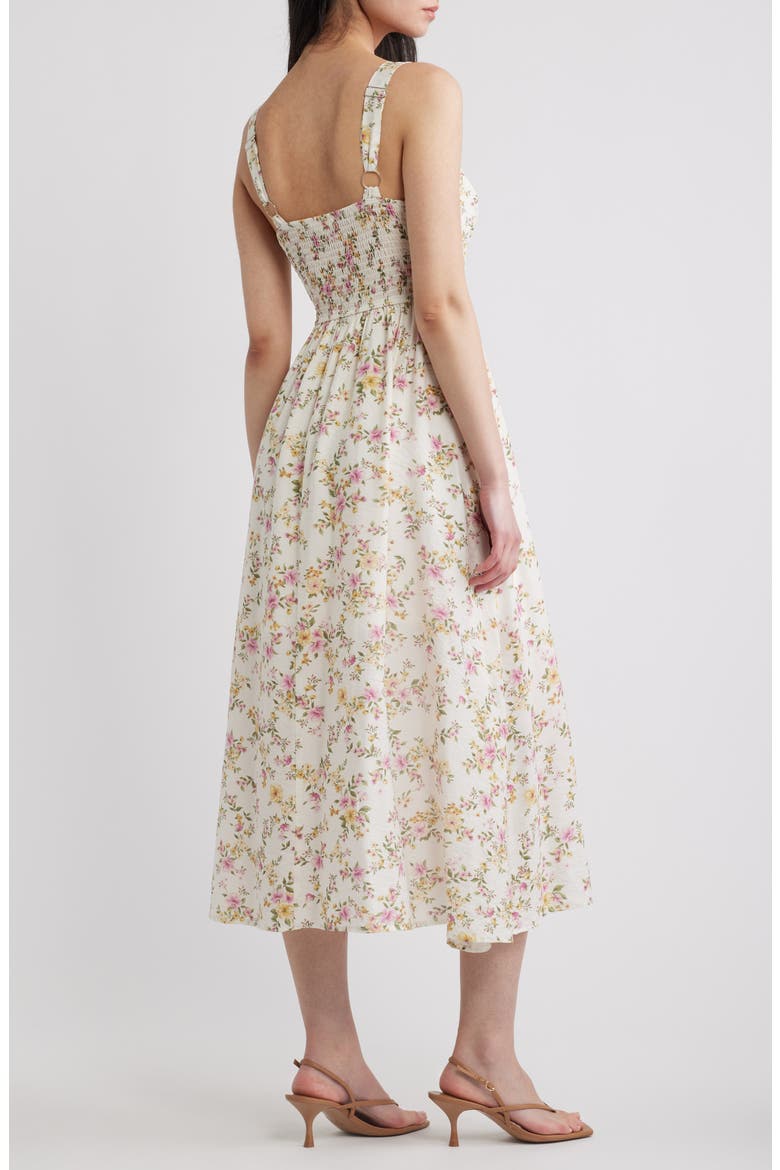 Lace Detail Floral Midi Dress, Alternate, color, CREAM MULTI