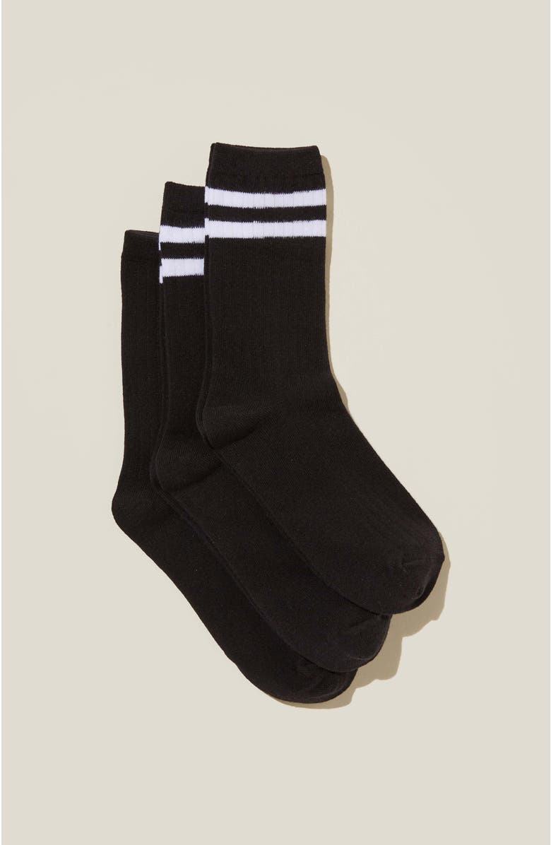 COTTON ON BODY Women's Active Body Crew Socks 3Pk, Main, color, Black White Stripe