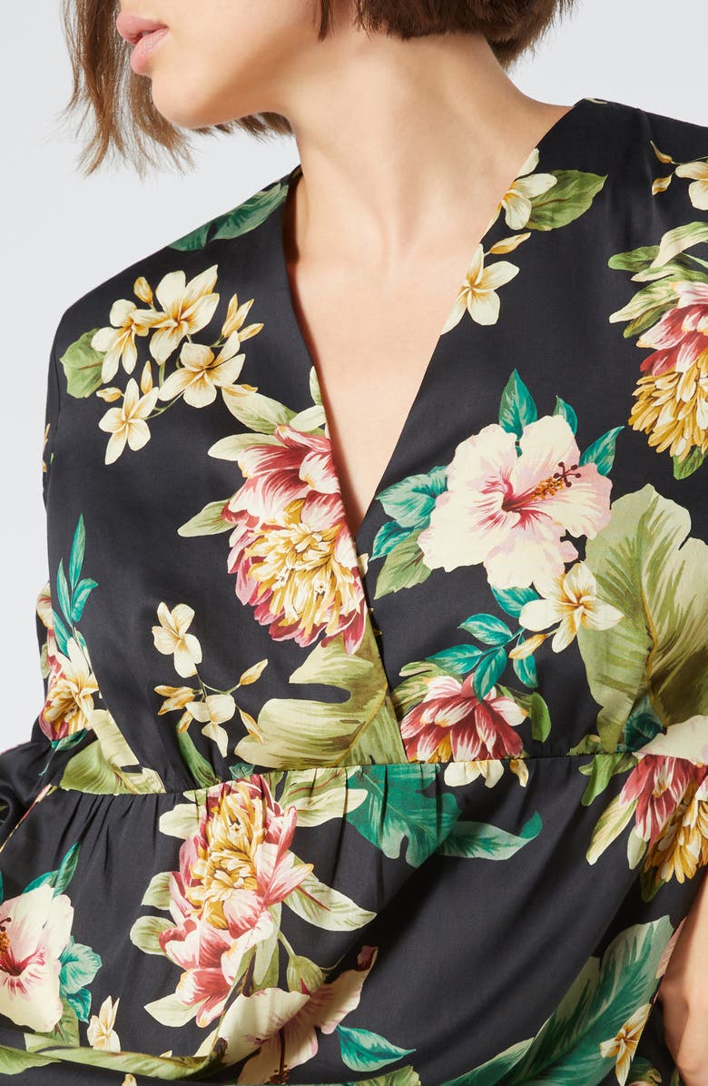 Marina Rinaldi Medeola Floral Print Ruffle Hem Maxi Dress, Alternate, color, Black