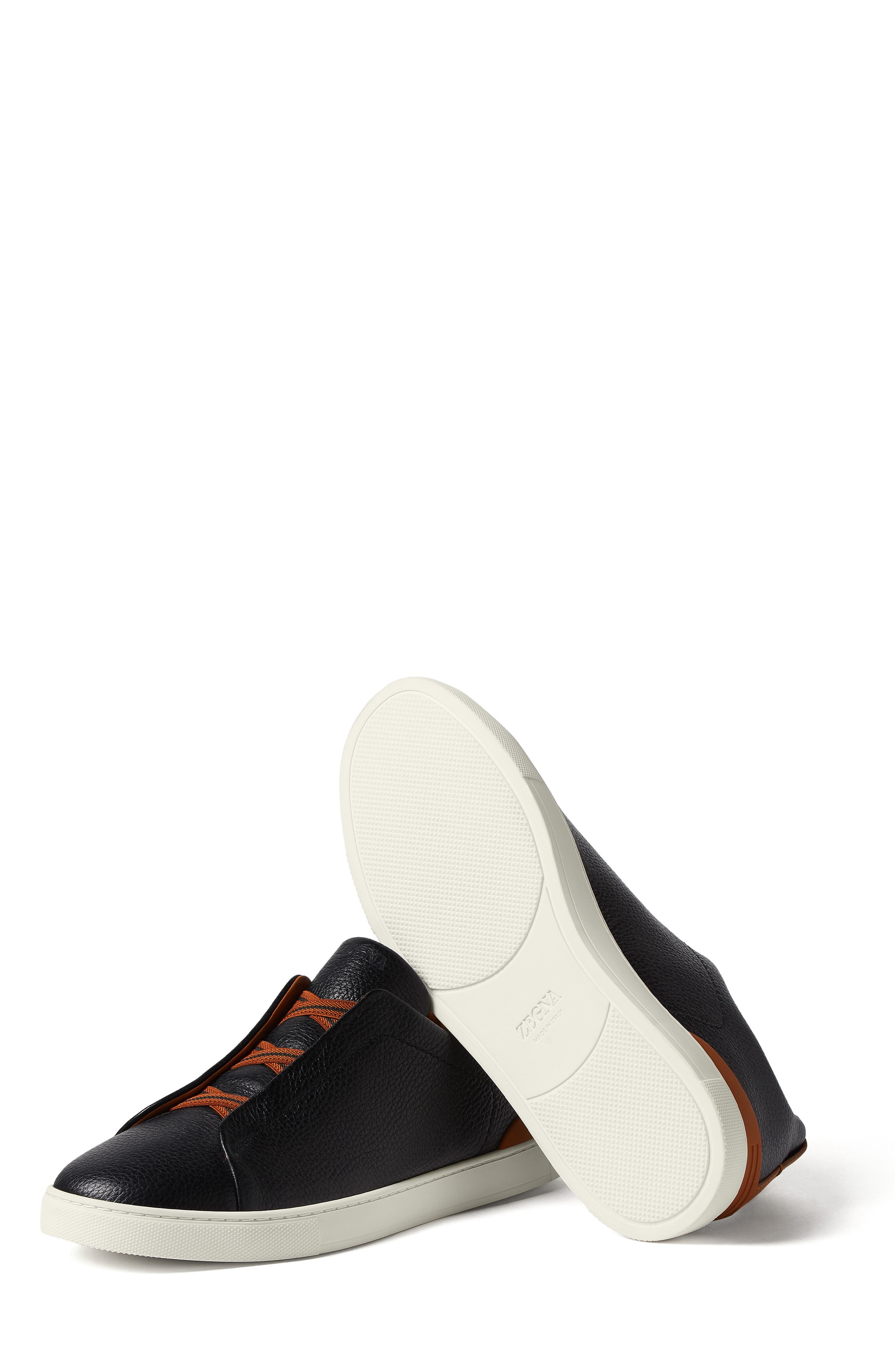 Triple Stitch Deerskin Leather Slip-On Sneaker, Alternate, color, BLACK/FOLIAGE
