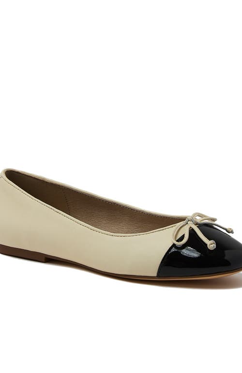 Lands' End Essential Leather Cap Toe Ballet Flats In Ivory/black