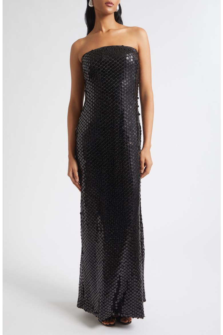 Angel Strapless Sequin Column Gown, Main, color, BLACK MESH
