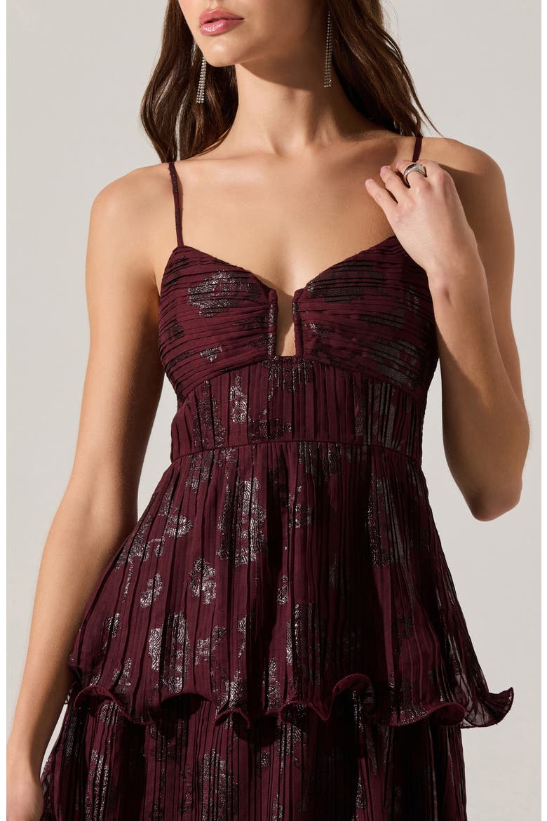 Lupin Pleated Tiered Midi Dress, Alternate, color, WINE FLORAL PRINT