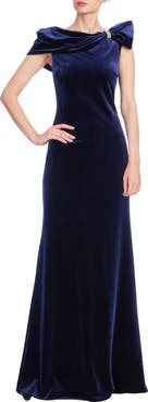 Badgley Mischka Collection Off-the-Shoulder Stretch Velvet Gown