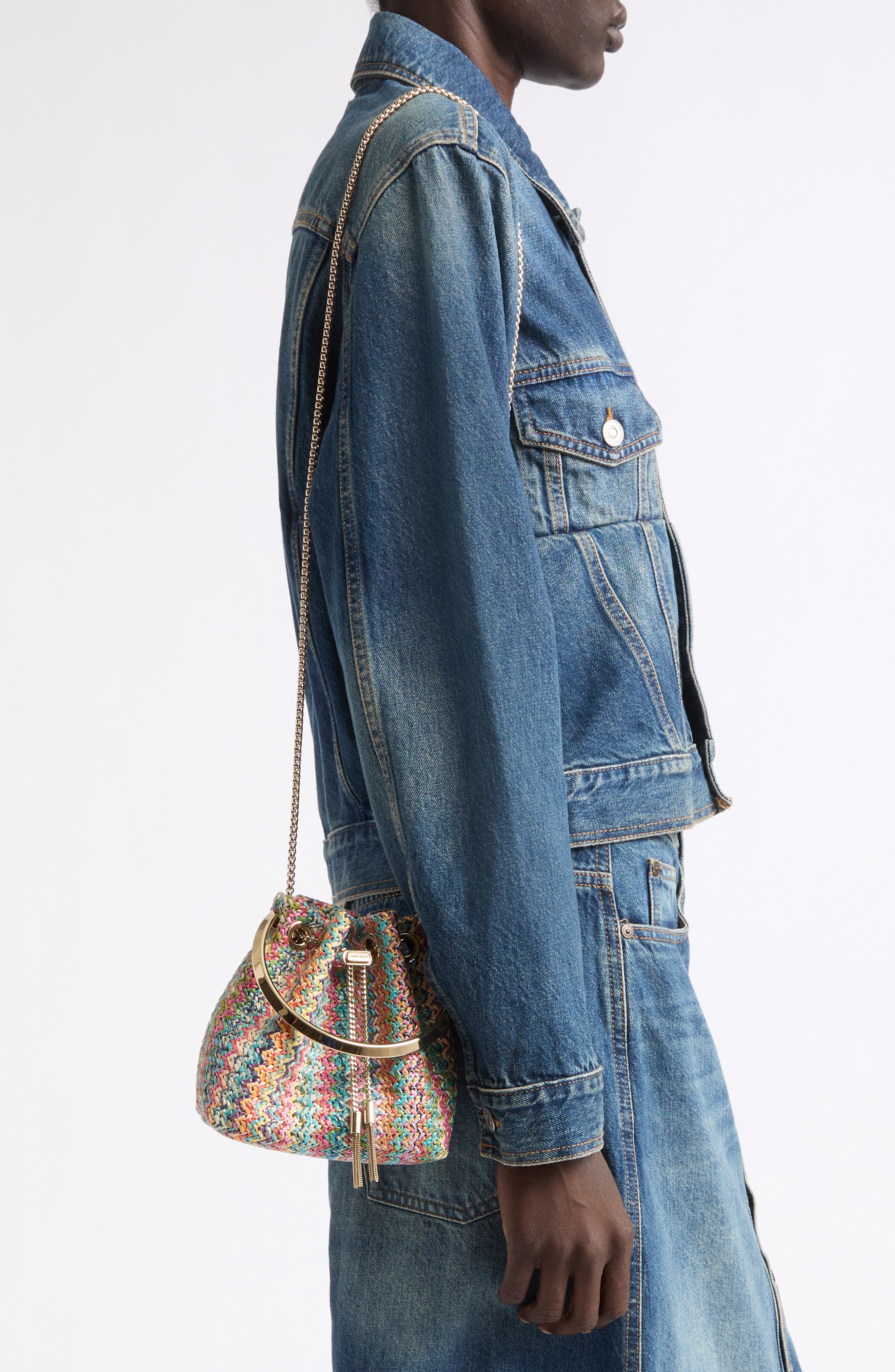 Bon Bon Woven Straw Bucket Bag, Alternate, color, MULTI/ LIGHT GOLD