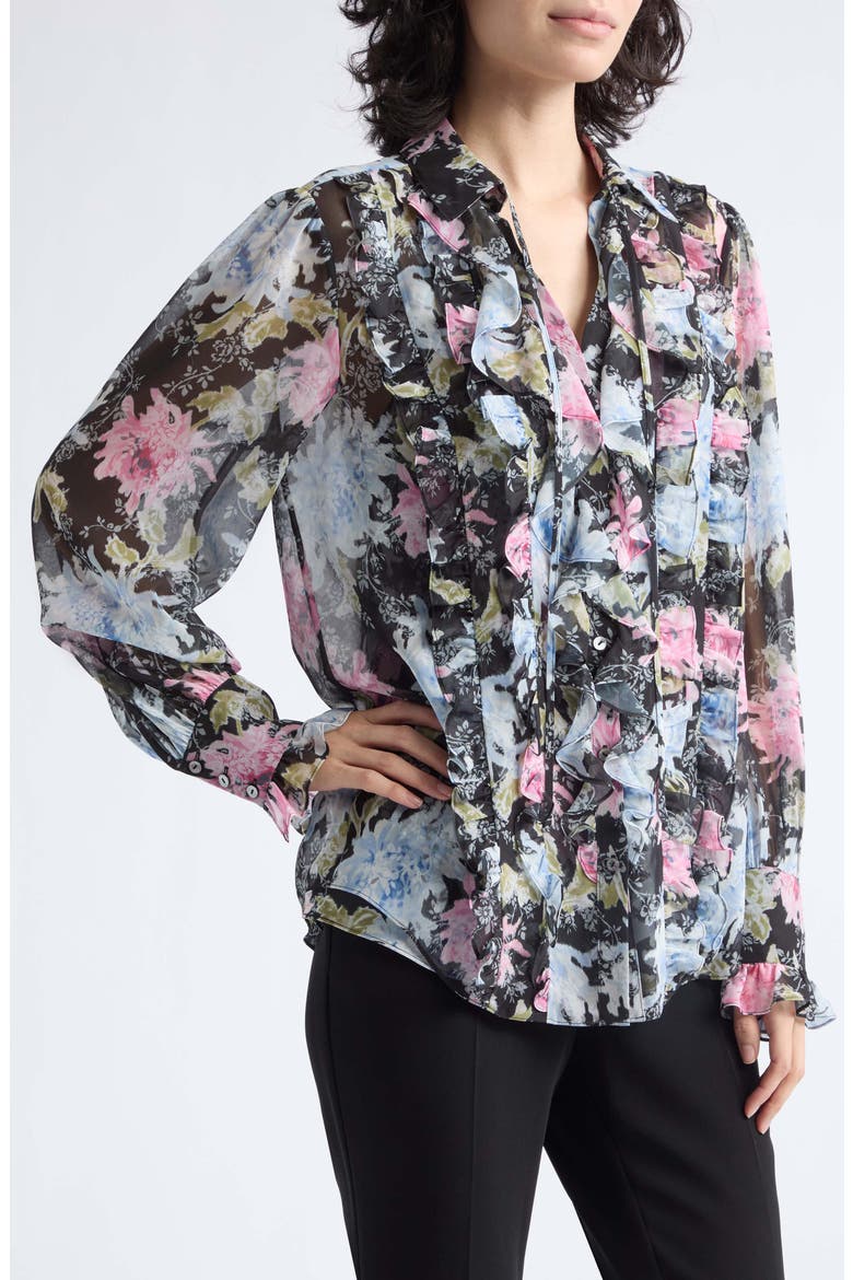 Phebe Ikat Dahlia Ruffled Top, Alternate, color, BLACK MULTI