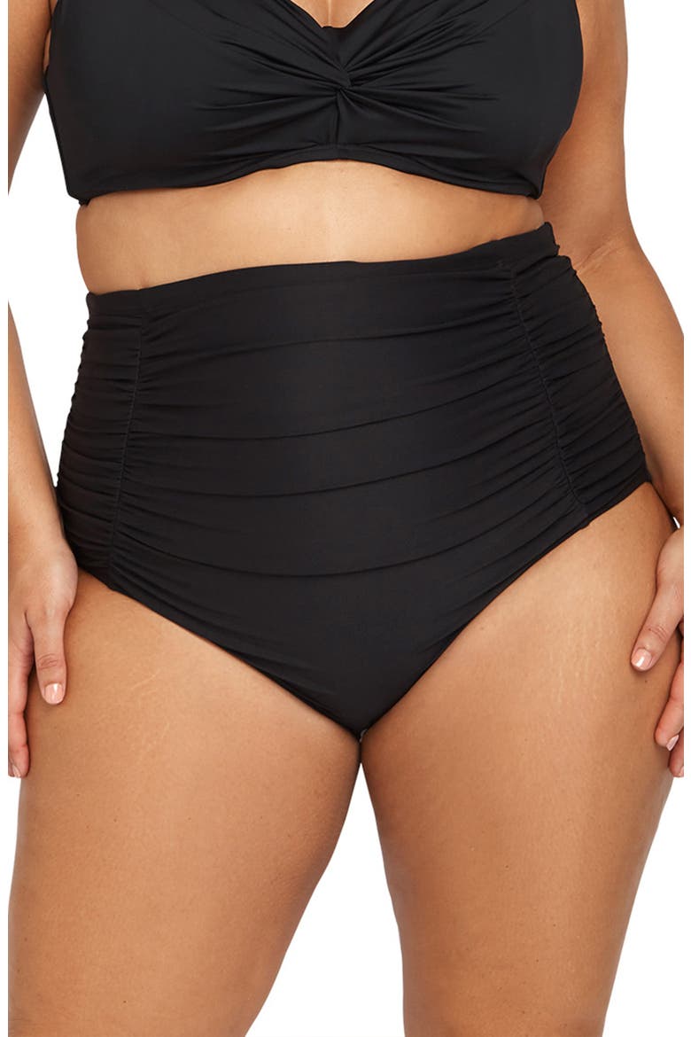 Raphael Ruched High Waist Bikini Bottoms, Main, color, BLACK