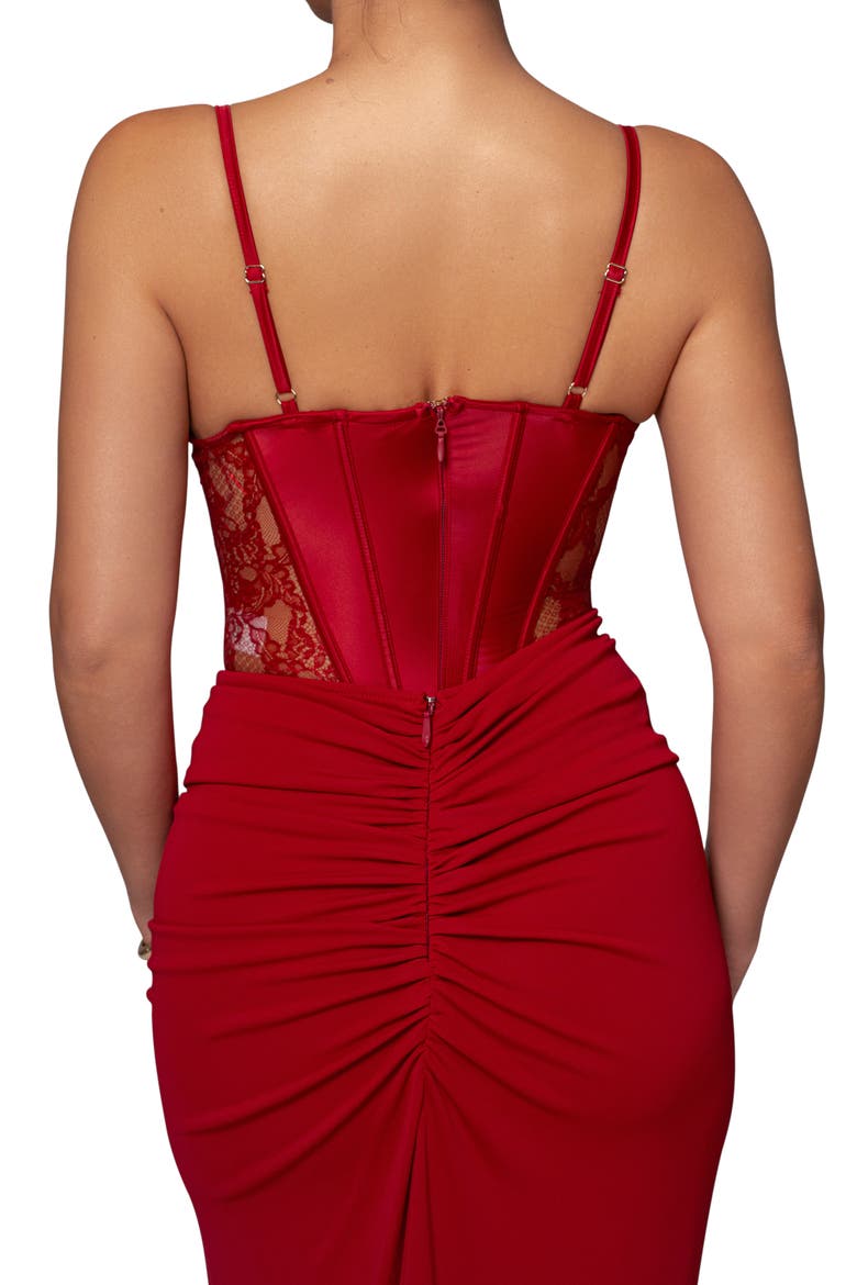 Incomparable Lace Inset Satin Bodysuit, Alternate, color, RED
