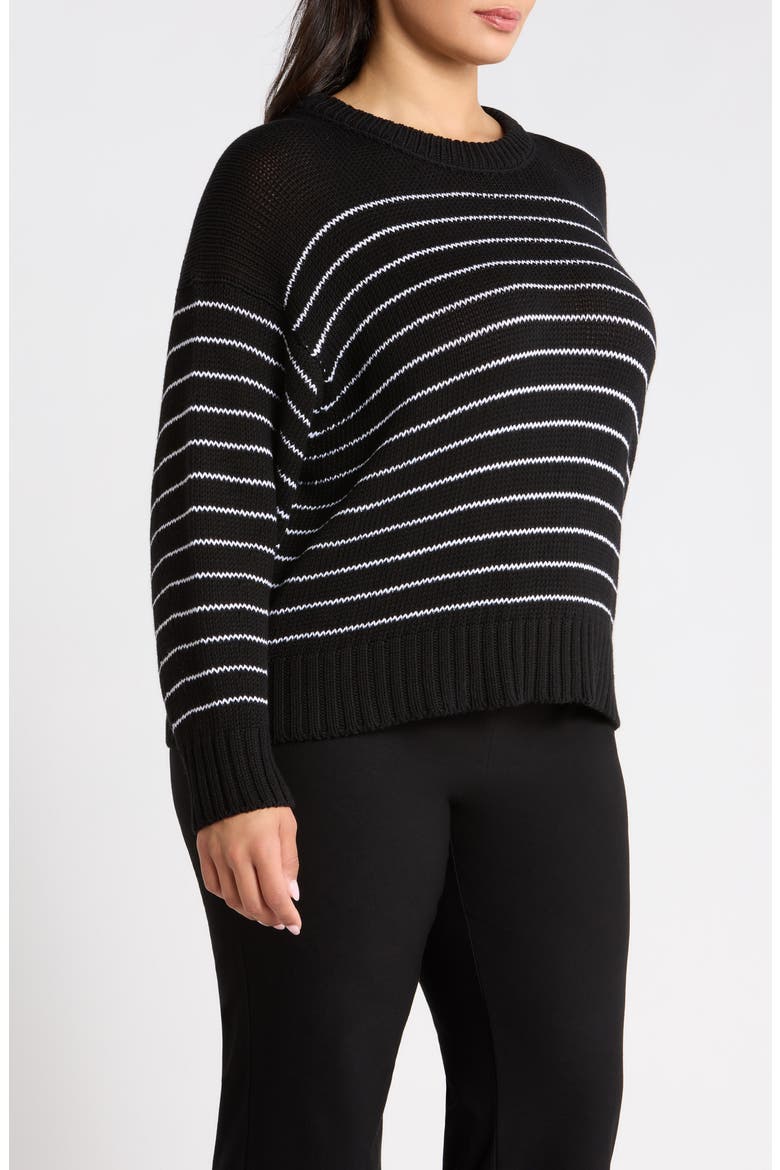 Stripe Organic Cotton Crewneck Sweater, Alternate, color, BLACK WHITE