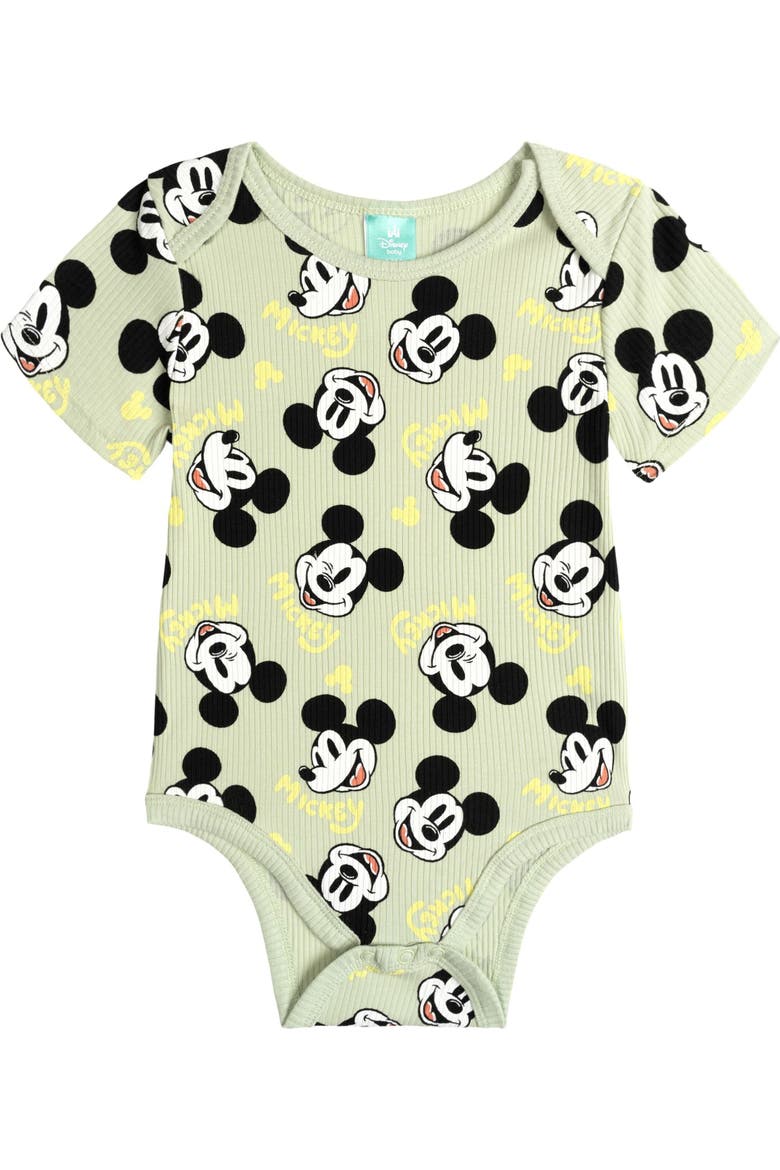 Mickey Mouse & Friends Bodysuit Pants and Bib Set, Alternate, color, Mickey Seafoam Green
