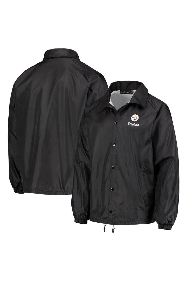 Men's Black Pittsburgh Steelers Coaches Classic Raglan Full-Snap Windbreaker Jacket, Main, color, Black
