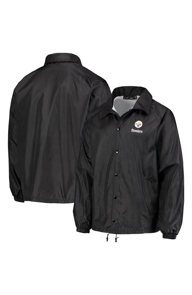 DUNBROOKE Men's Black Pittsburgh Steelers Coaches Classic Raglan Full-Snap Windbreaker Jacket, Main, color, 