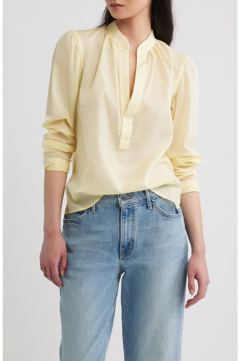 Long Sleeve Pleat Woven Top, Main, color, BUTTER YELLOW SHEER