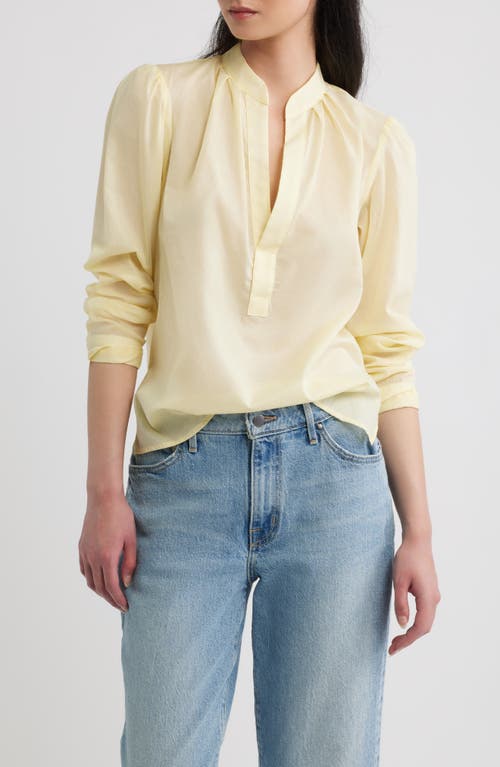 CISSA Long Sleeve Pleat Woven Top in Butter Yellow Sheer at Nordstrom, Size Large