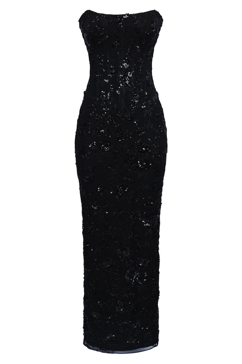 Anisa Embellished Strapless Maxi Dress, Alternate, color, BLACK