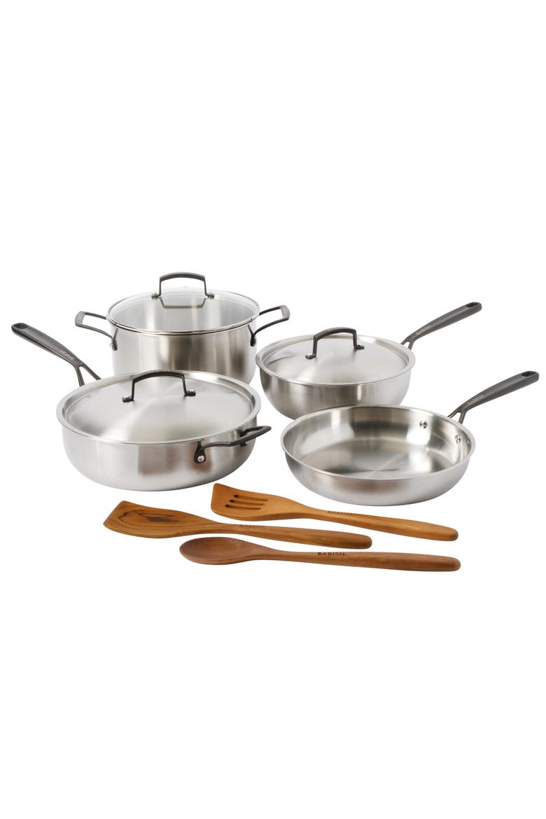 10-Piece Professional Tri-Ply Stainless Steel Cookware Set, Main, color, Black Handle