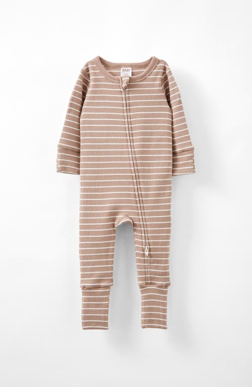 Cotton On Kids The Billie Long Sleeve Rib Romper In Oatmilk Vanilla Riley Stripe
