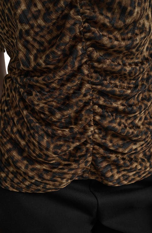 Dkny Print Ruched Puff Sleeve Top In Brown