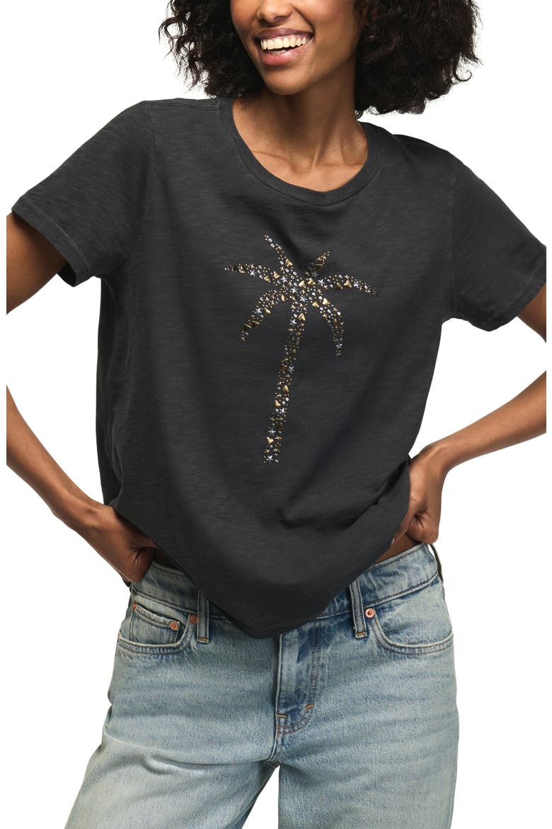 Embellished Palm Cotton T-Shirt, Main, color, JET BLACK