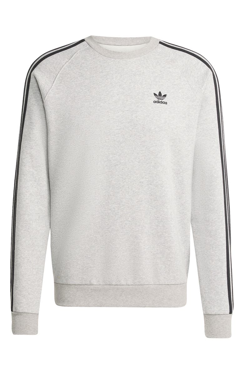 adidas Adicolor 3-Stripes Trefoil Logo Fleece Sweatshirt, Alternate, color, Medium Grey Heather/ Black