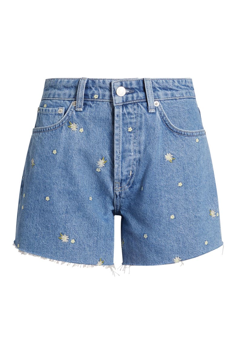Mesa Flower Embroidered High Waist Cutoff Denim Shorts, Alternate, color, INDIGO FLORAL