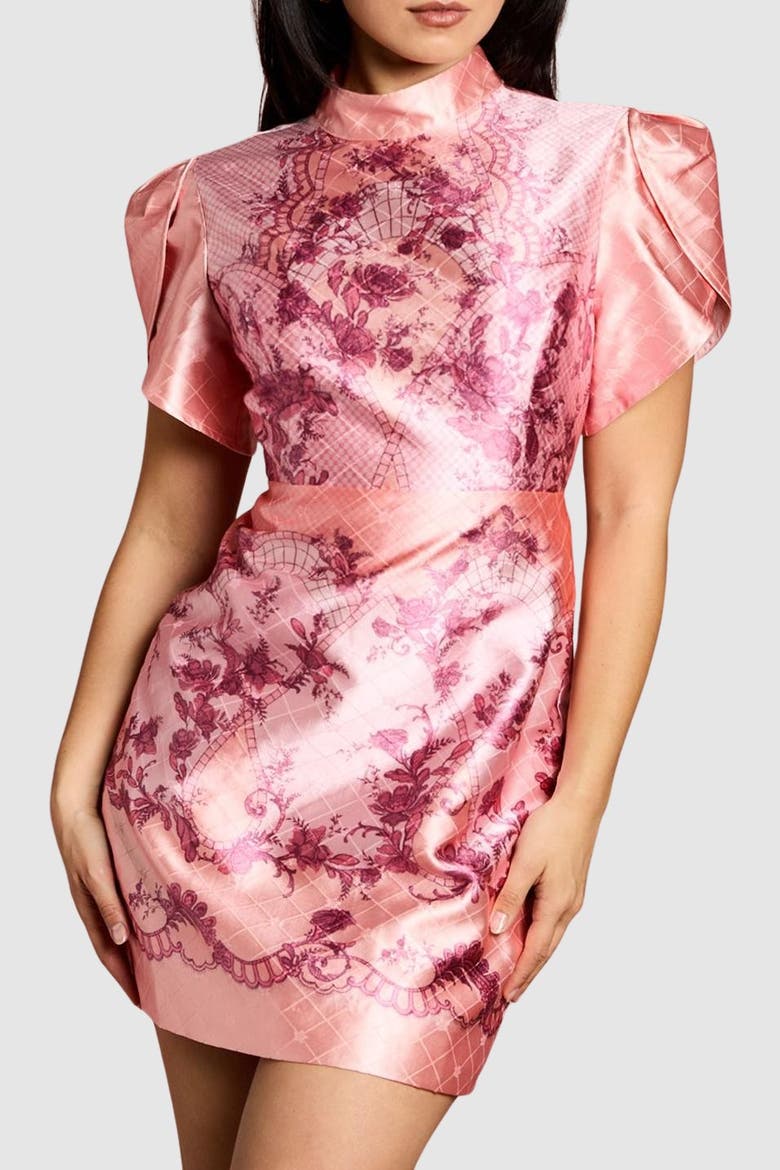 Petite Floral Tulip Sleeve Mini Dress, Alternate, color, Pink