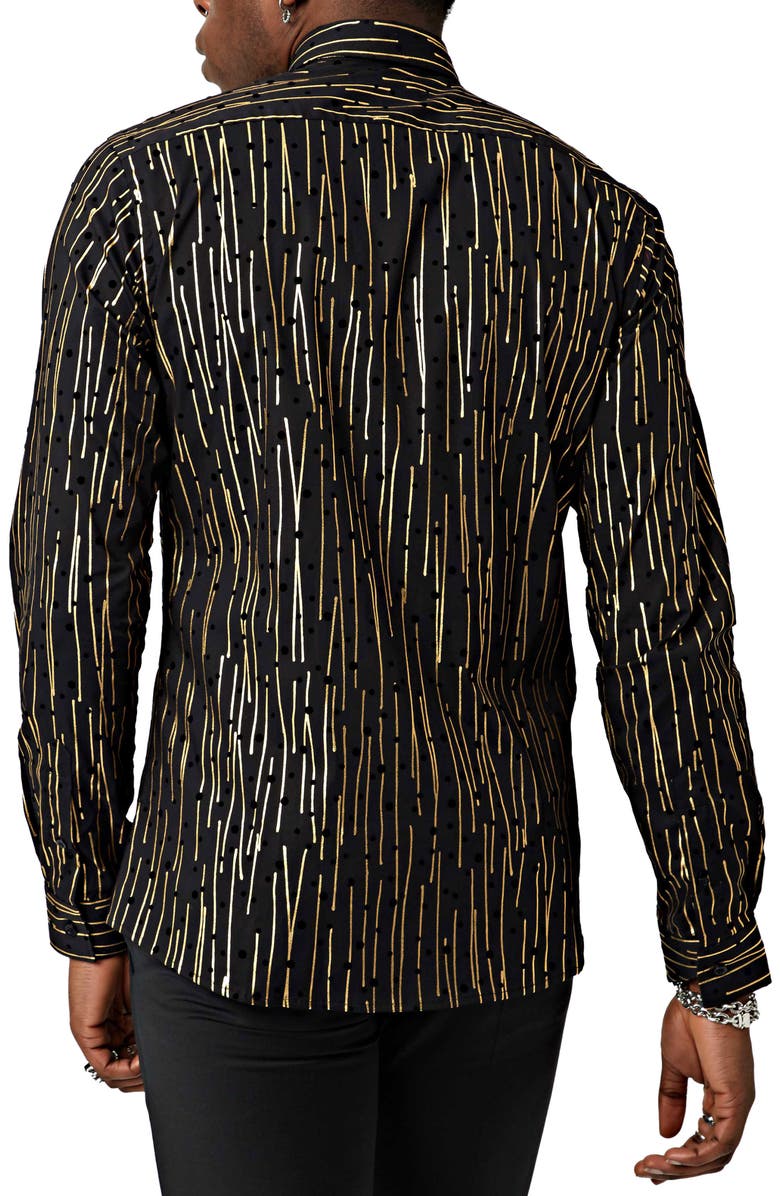 Twisted Tailor Sagrada Metallic Foil Flocked Dot Slim Fit Cotton Button-Up Shirt, Alternate, color, 