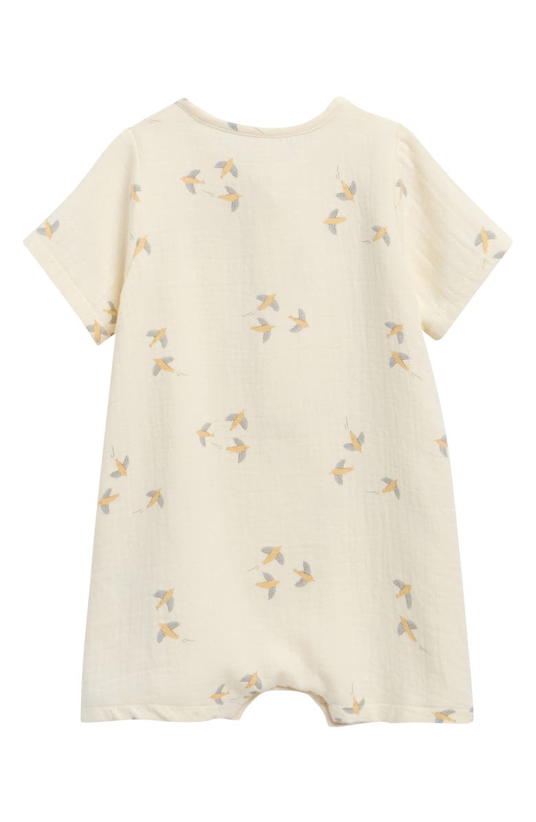 QUINCY MAE Bird Print Organic Cotton Romper, Alternate, color, Ivory