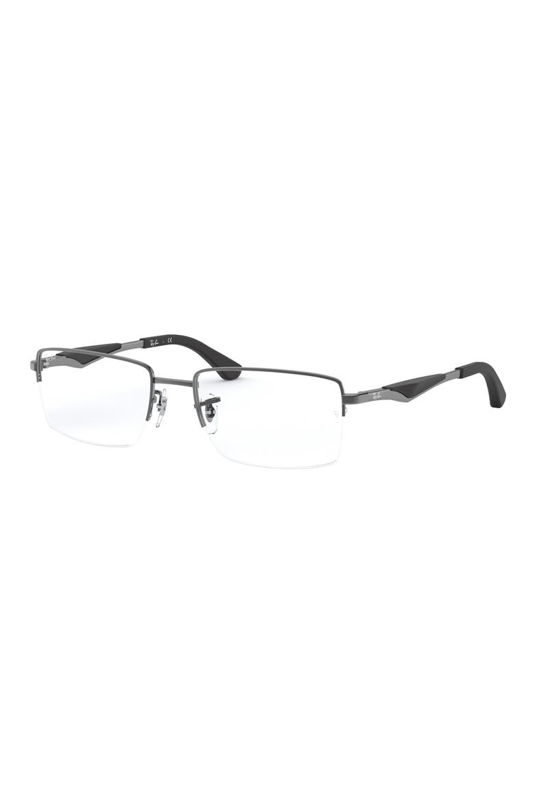 53mm Semi Rimless Rectangular Optical Glasses, Alternate, color, GUNMETAL