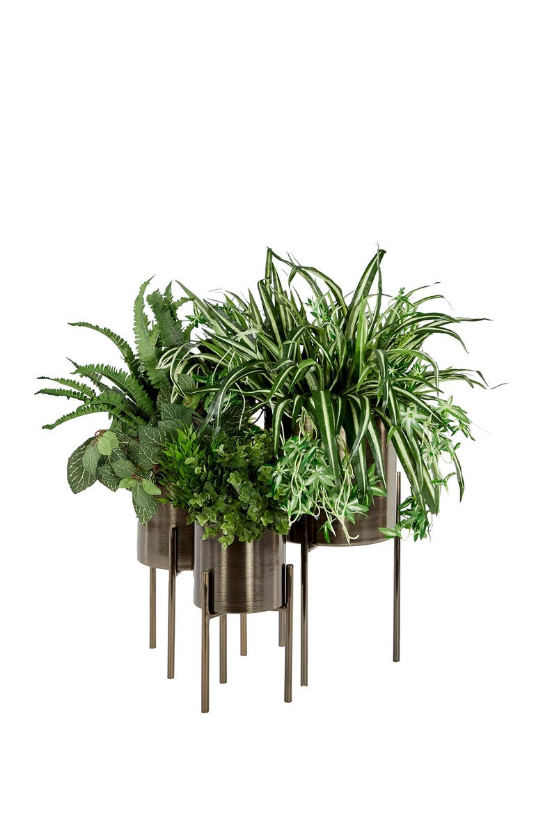 Black Metal Contemporary Planter with Removable Stand, Alternate, color, BLACK