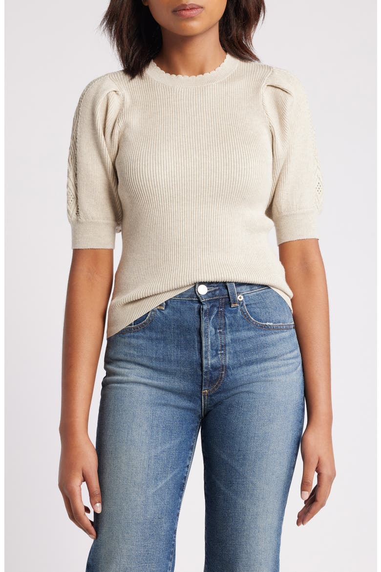 Short Sleeve Rib Sweater, Main, color, STONE