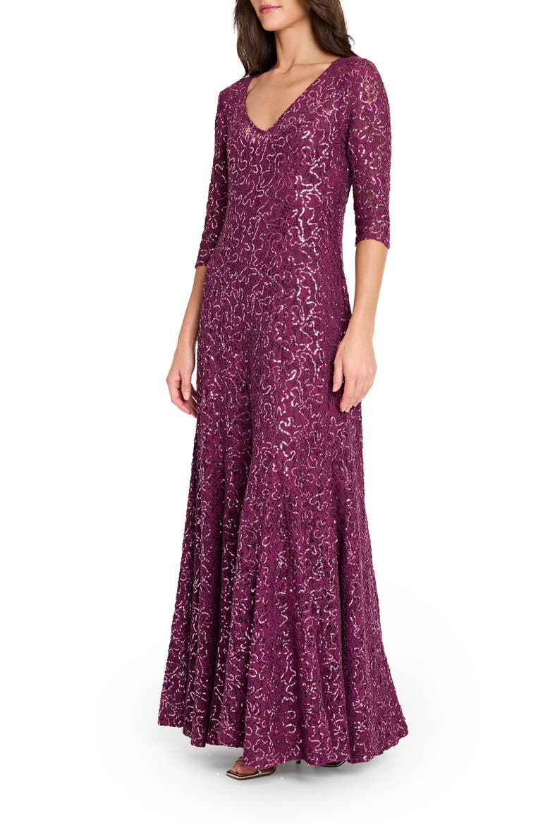 Sequin Flare Gown, Alternate, color, WINE