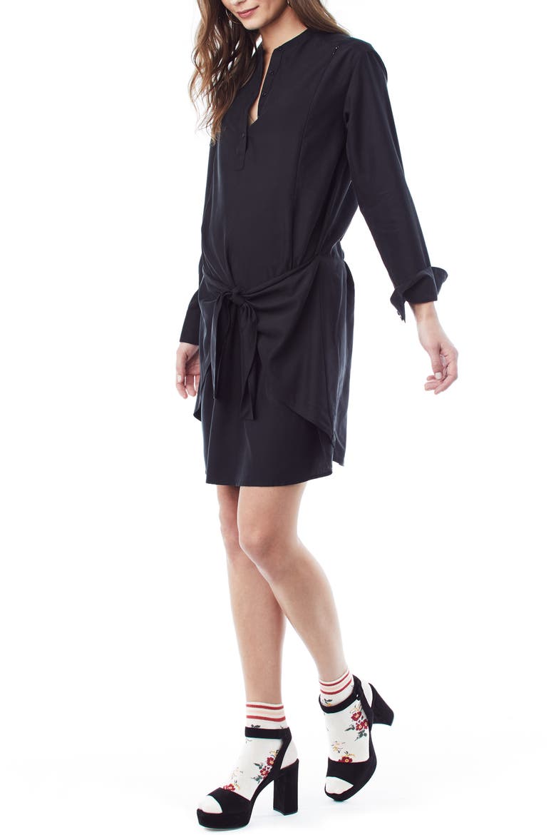 Lucy Long Sleeve Maternity/Nursing Shirtdress, Main, color, BLACK