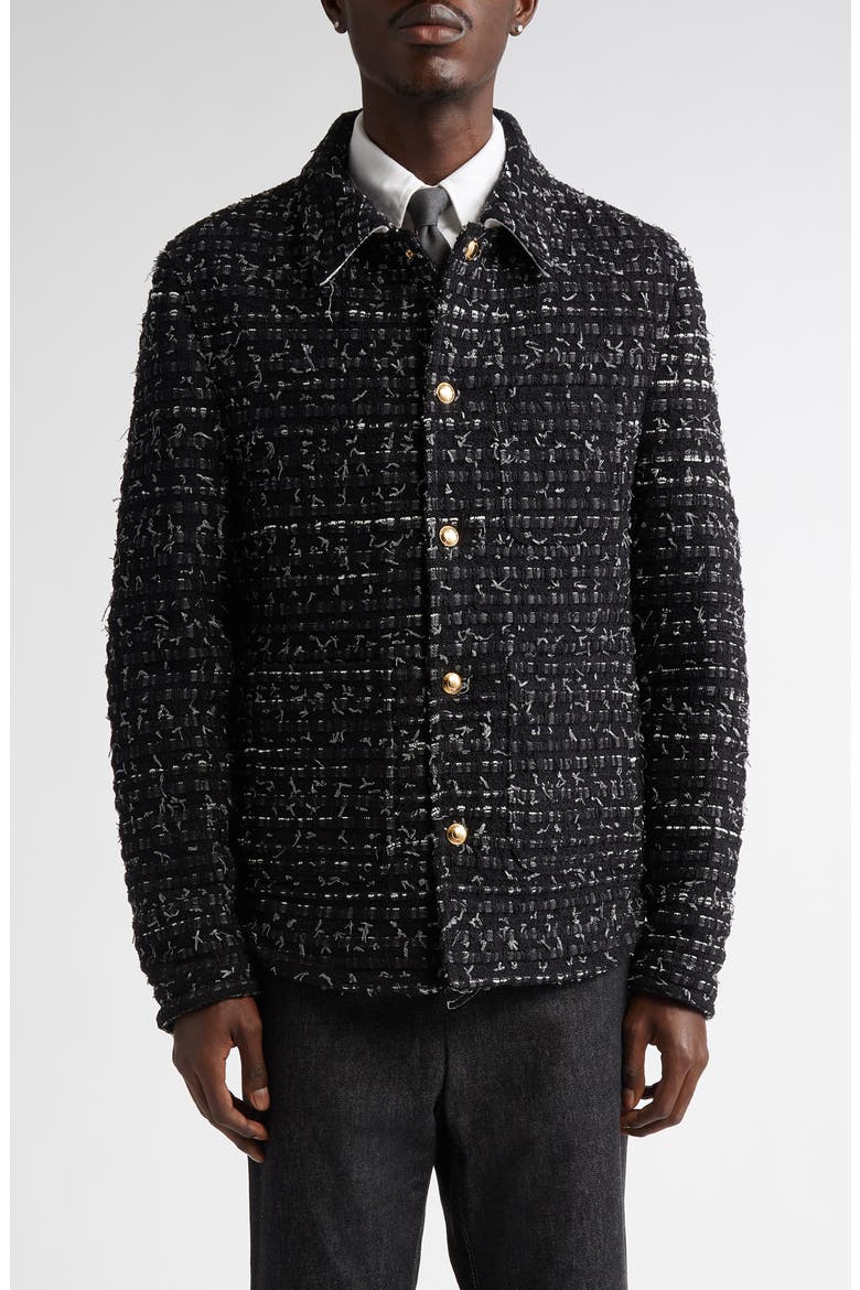 Denim Ribbon Tweed Jacket, Main, color, BLACK