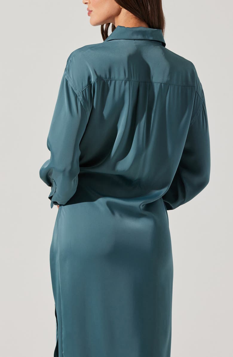 ASTR the Label Ira Long Sleeve Satin Shirtdress, Alternate, color, Dark Sage