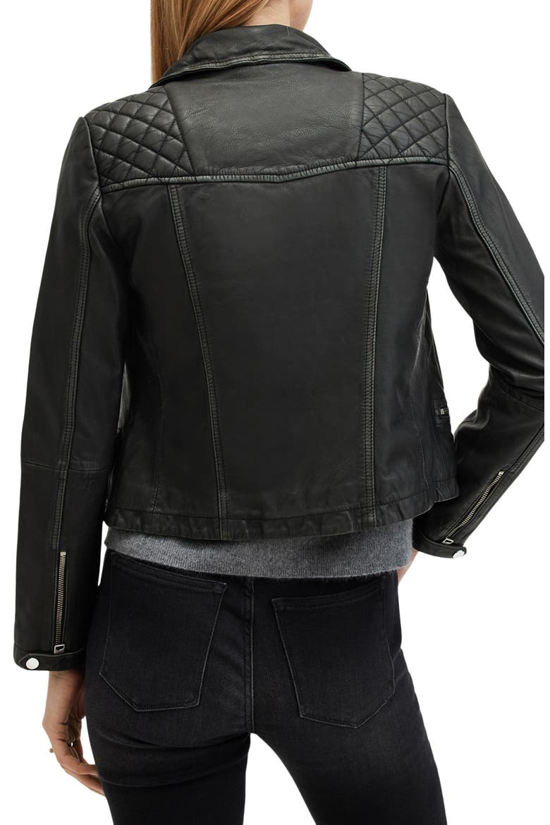 Cargo Leather Biker Jacket, Alternate, color, BLACK/ GREY