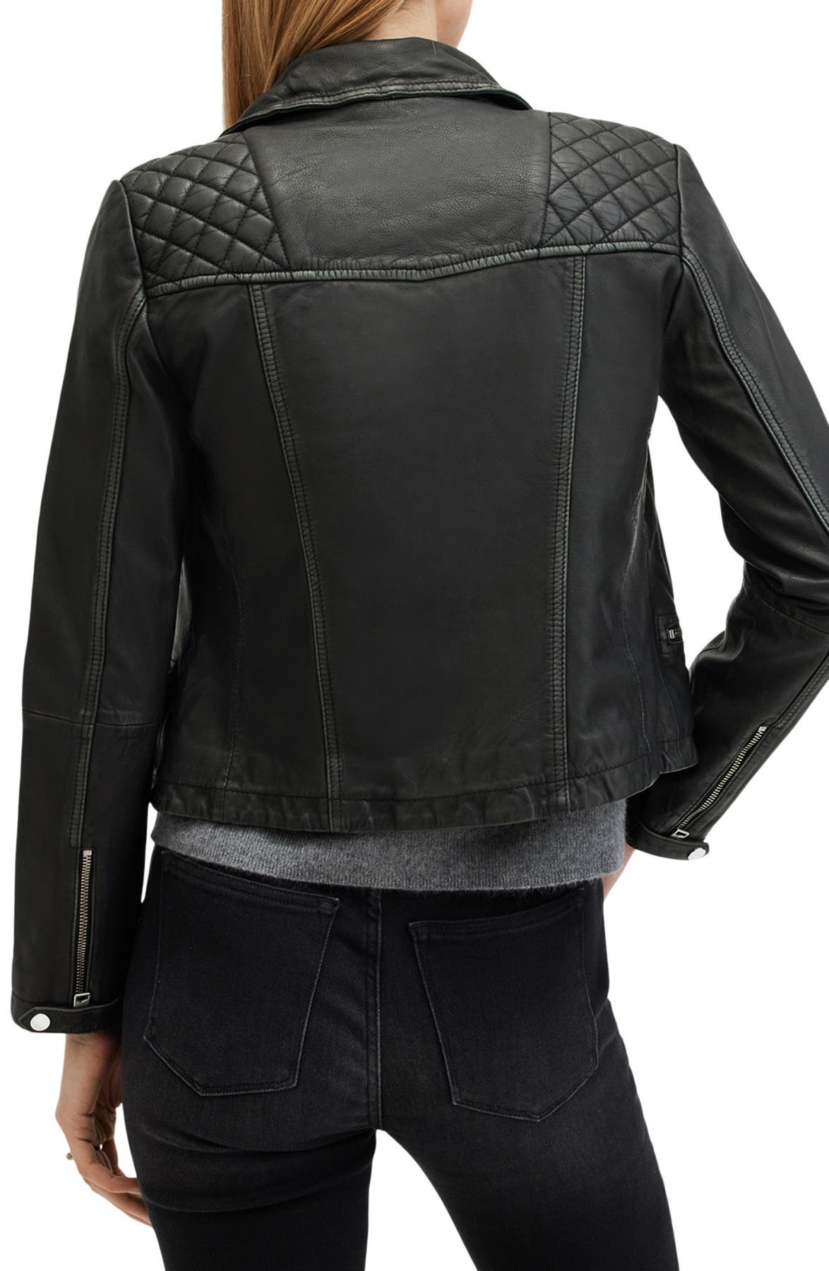 AllSaints Cargo distressed real-leather biker jacket, front view