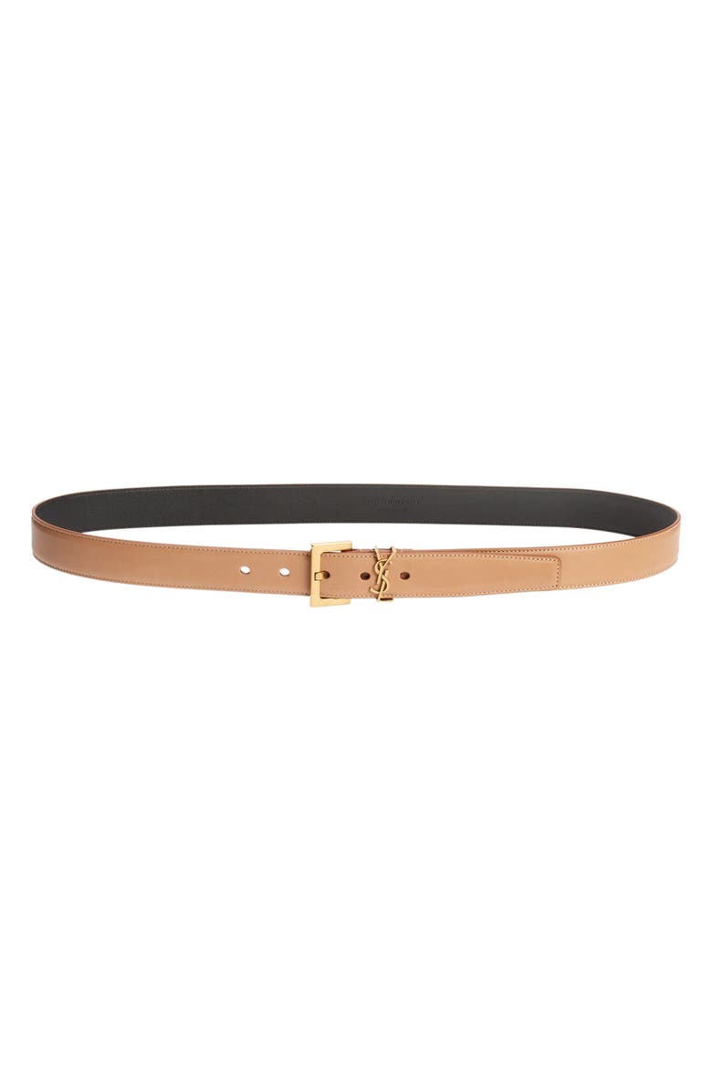 Saint Laurent Monogram Keeper Leather Belt, Main, color, 