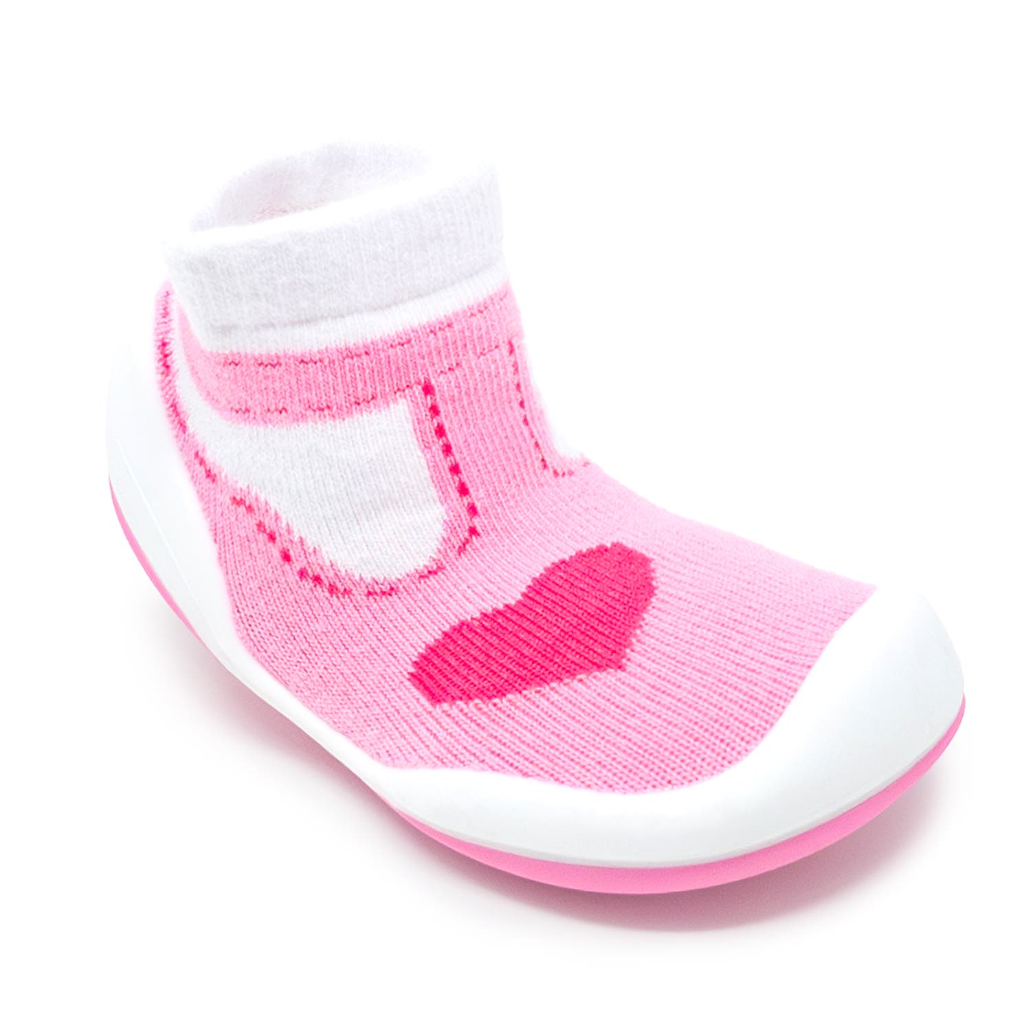 Komuello Toddler Girl Sock Shoes - T-Strap Heart, Alternate, color, Pink