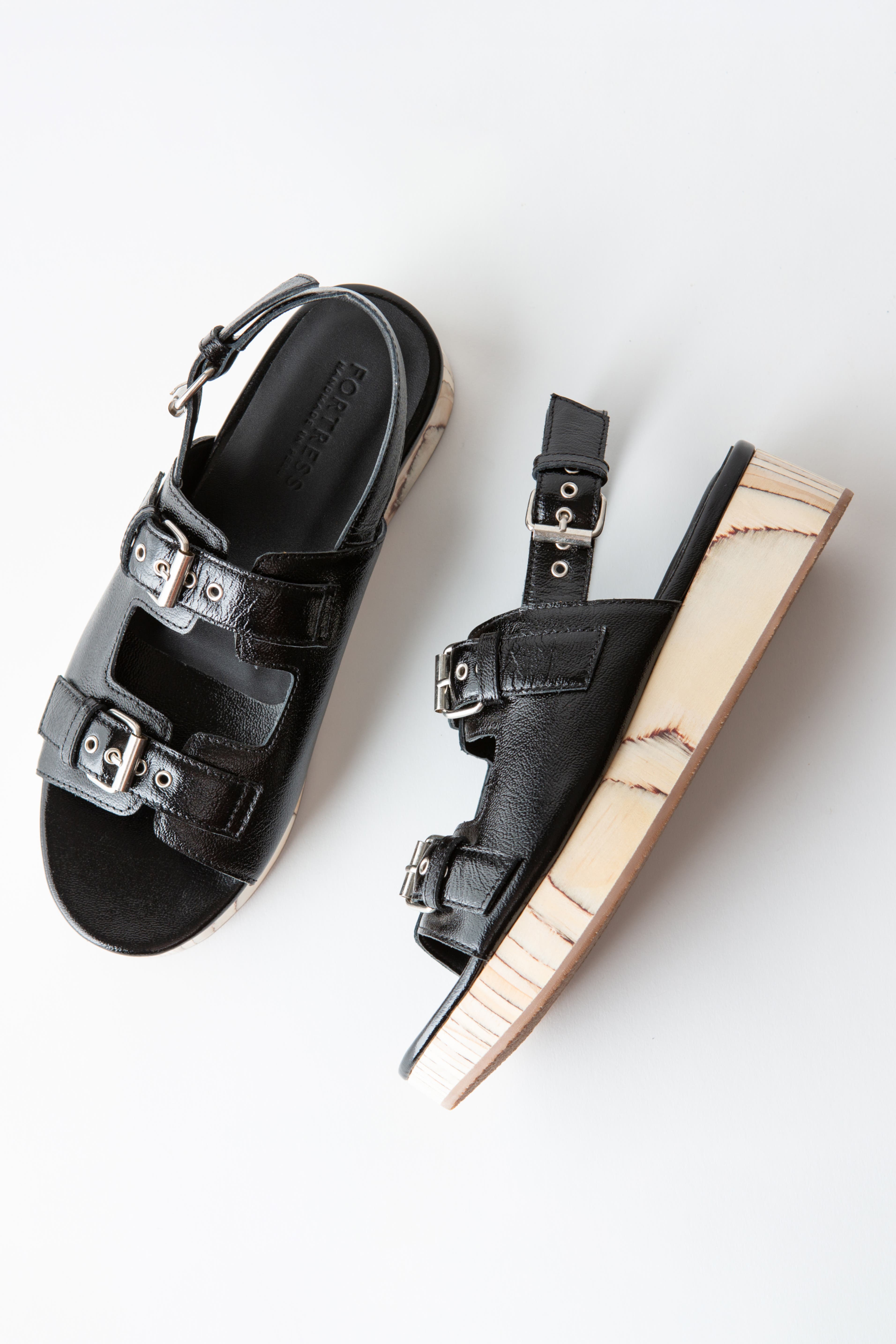 Fortress Leja Flatform Sandal, Alternate, color, Gloss Black Nappa